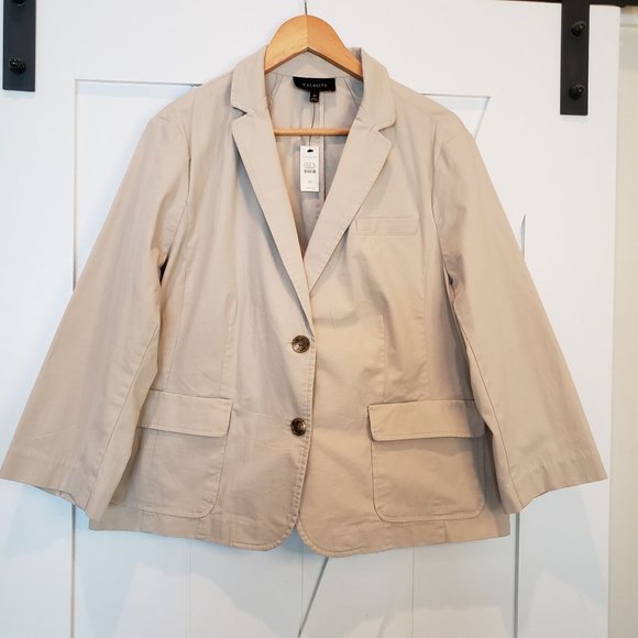 Talbots Jackets & Blazers - NEW Talbots Long Sleeve Blazer Size 20 Tan Career Cotton Button-front